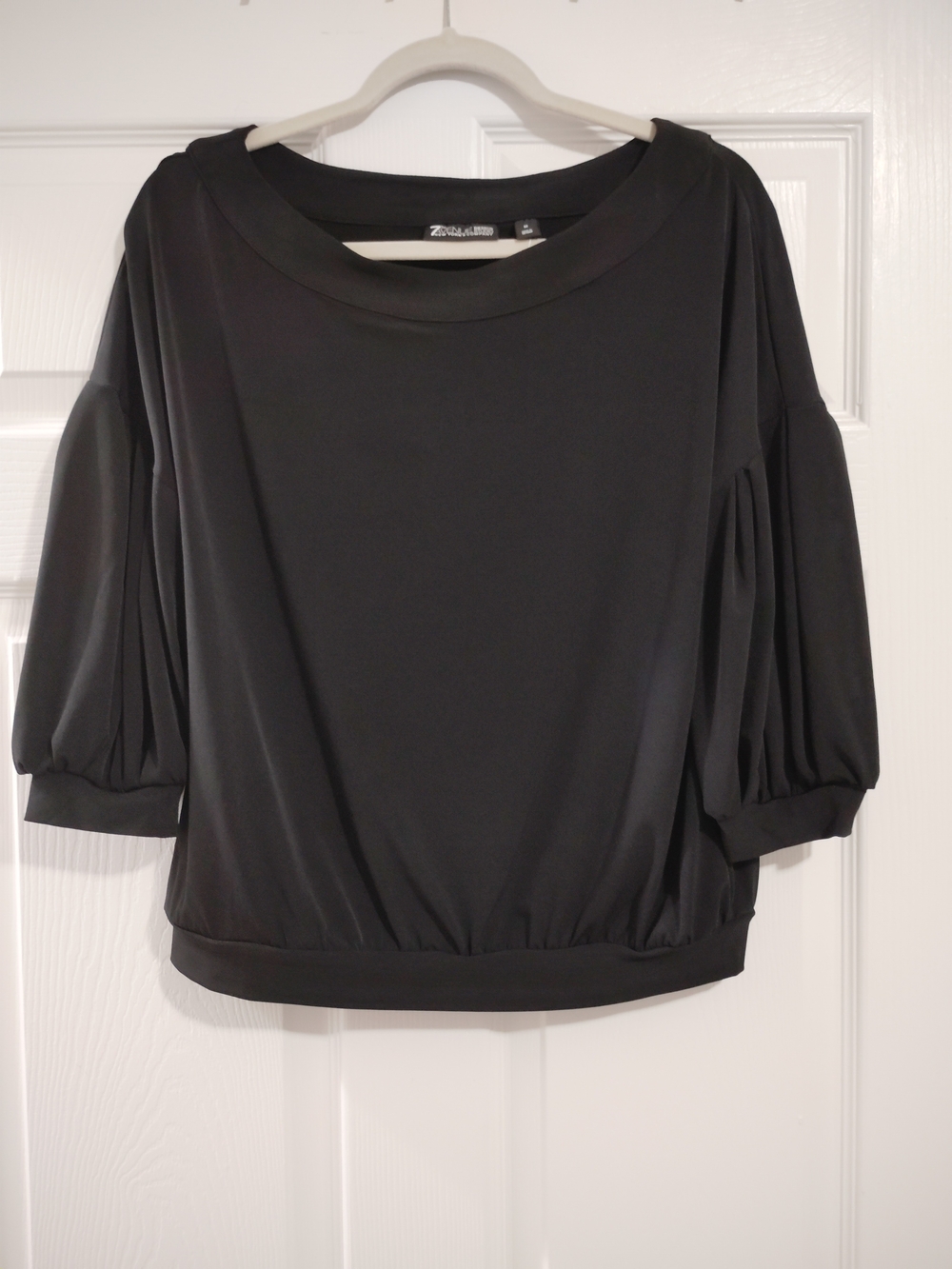 New York And Company Black Puff Sleeve Boatneck Top